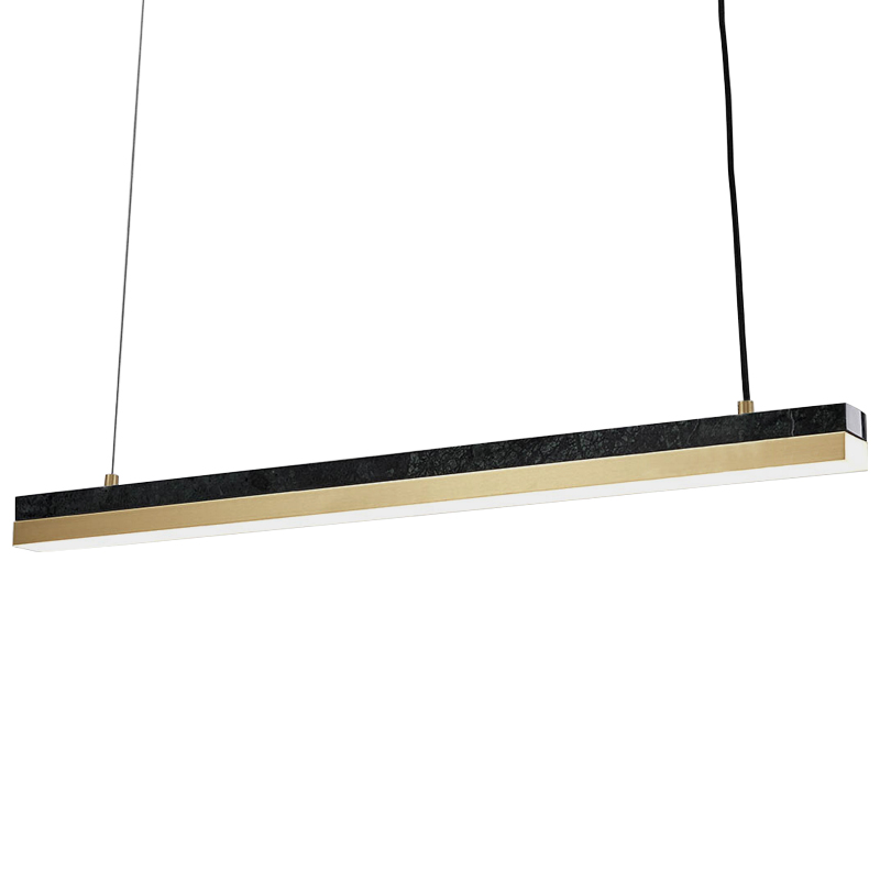 Линейный подвесной светильник Dominik Marble Linear Hanging Lamp Черный Мрамор Nero Золотой в Новосибирске | Loft Concept 