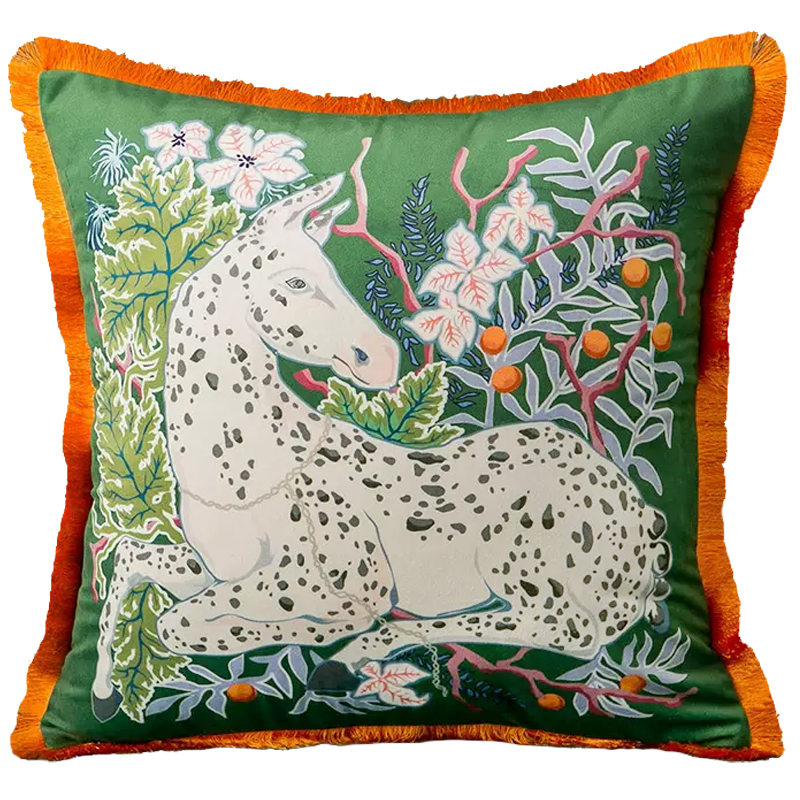 Декоративная подушка Horse on Botanical Green Cushion Мульти Зеленый в Новосибирске | Loft Concept 