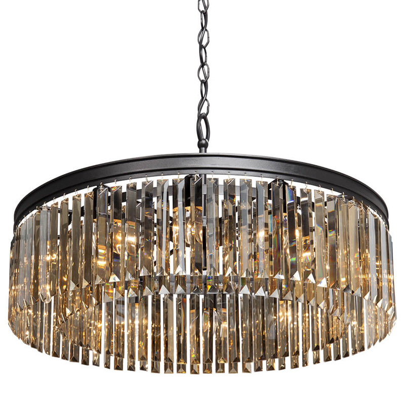 Люстра RH Rhys Amber GLASS Prism Round Chandelier Янтарное стекло 80 Черный матовый Прозрачное Стекло в Новосибирске | Loft Concept 