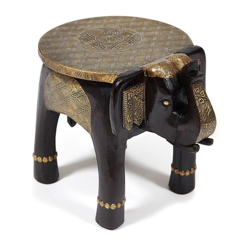 Журнальный стол Antique Indian Brass Mango Wood Elephant Table Черный Латунь в Новосибирске | Loft Concept 