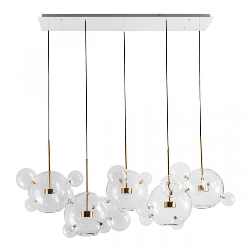 Линейный Светодиодный Светильник Giopato & Coombes Bubble Chandelier Linear Circle 5 плафонов Белый Золотой Прозрачное Стекло в Новосибирске | Loft Concept 