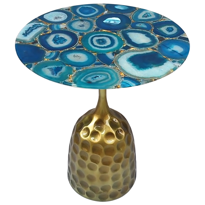 Приставной стол Cluster Surface Blue Agate Side Table Латунь Синий Бирюзовый в Новосибирске | Loft Concept 