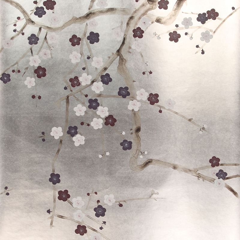 Обои ручная роспись Plum Blossom Lavender on Tarnished Silver gilded paper  в Новосибирске | Loft Concept 