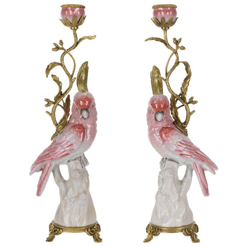 Подсвечник Pink Red Parrot Candlestick L or R Бронза Розовый (Rose) Красный в Новосибирске | Loft Concept 