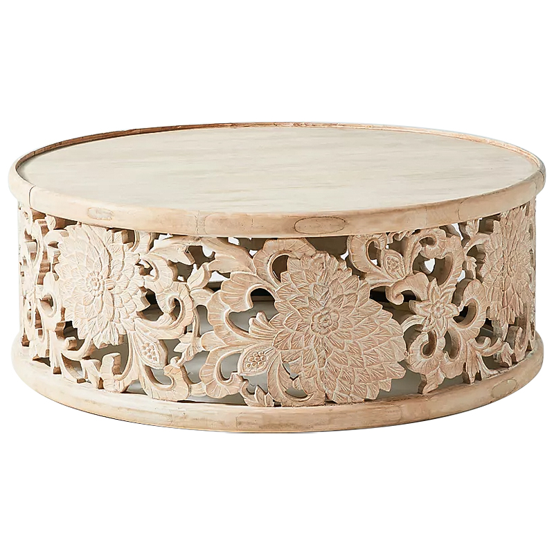 Круглый кофейный стол Handcarved Lotus Round Coffee Table Древесина в Новосибирске | Loft Concept 