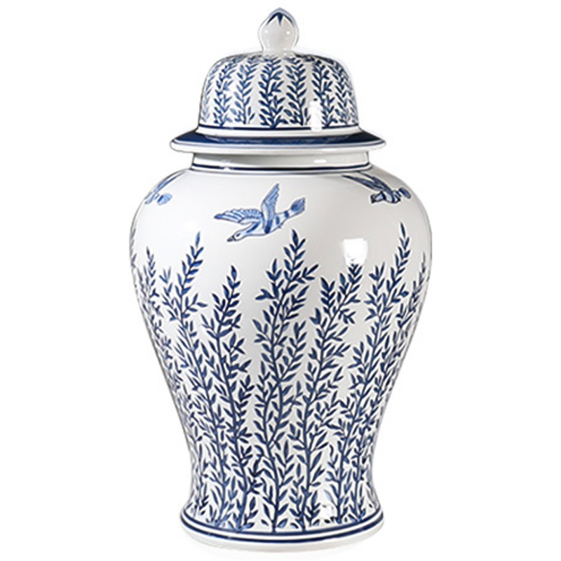 Ваза с крышкой Oriental Blue & White Flying Birds Vase Белый Синий в Новосибирске | Loft Concept 