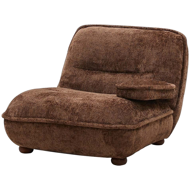 Кресло без подлокотников коричневое ну круглых деревянных ножках Loup Plush Armchair Brown Коричневый в Новосибирске | Loft Concept 