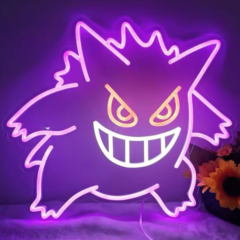 Неоновая настенная лампа Gengar Pokemon Neon Wall Lamp Фиолетовый Желтый Белый в Новосибирске | Loft Concept 