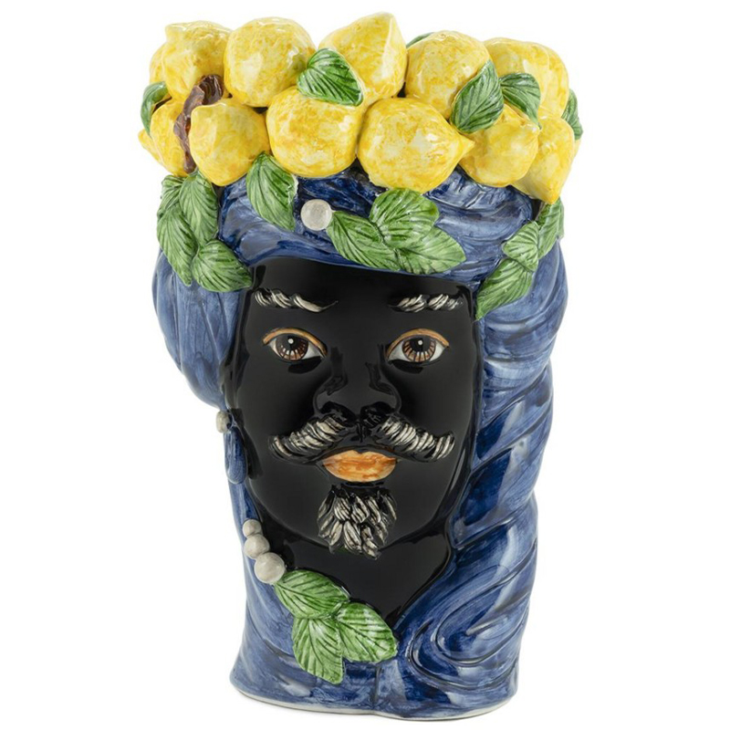 Ваза Vase Lemon Head Man Blue Синий Черный Желтый Зеленый в Новосибирске | Loft Concept 