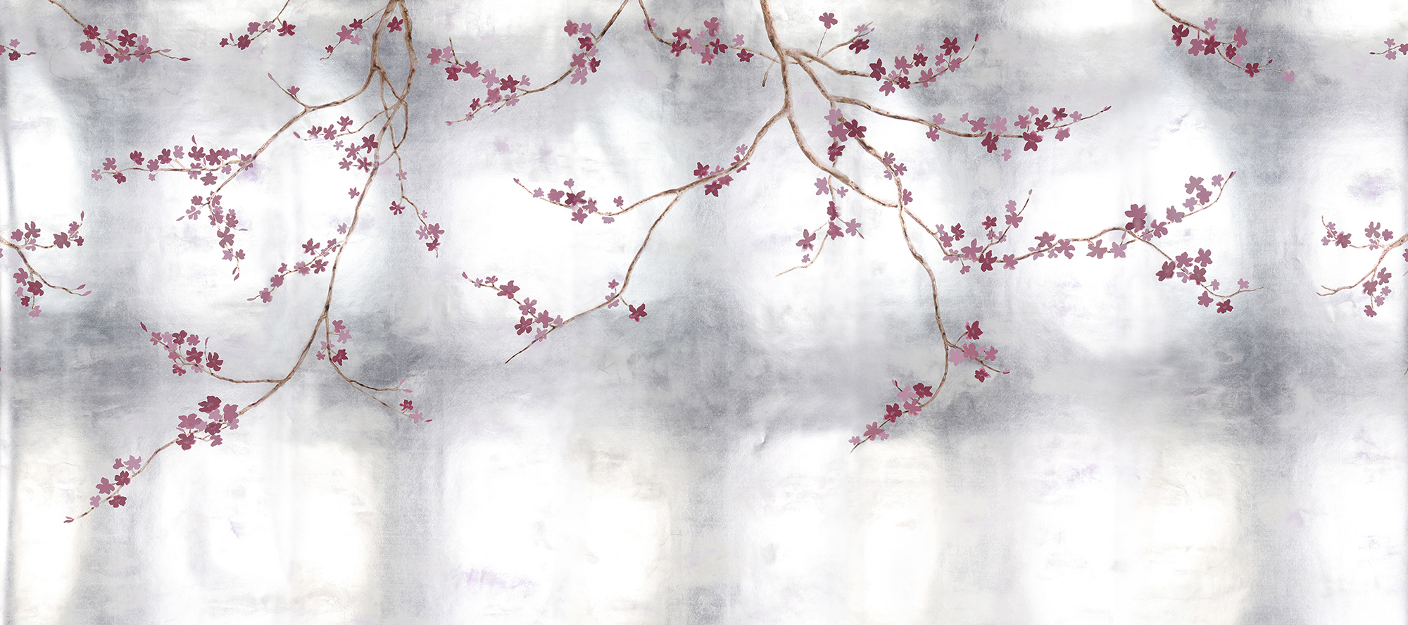 Обои ручная роспись Cherry Tree Special Colourway on Sterling Silver gilded paper Обои ручная роспись Cherry Tree Special Colourway on Sterling Silver gilded paper - постер Loft-Concept в Новосибирске
