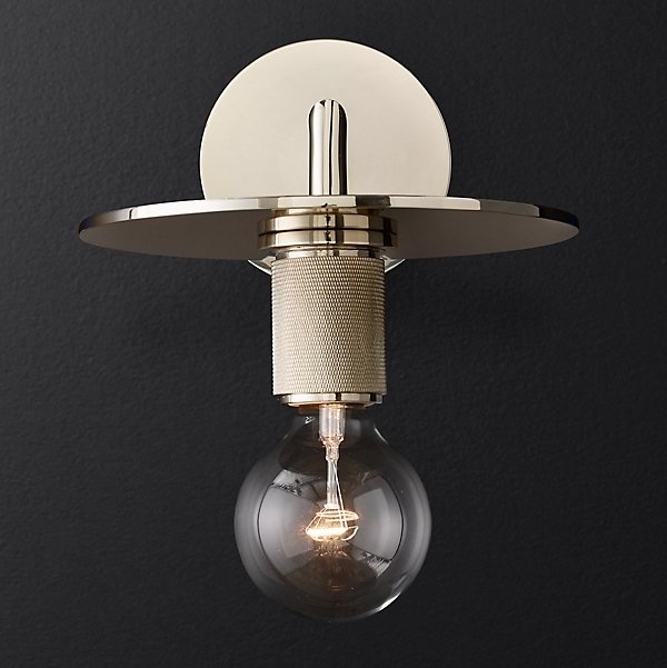 Бра RH Utilitaire Knurled Disk Shade Sconce Silver Никель в Новосибирске | Loft Concept 