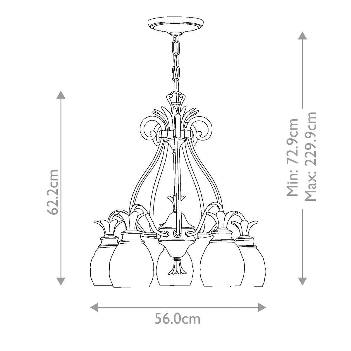 Люстра цвета латунь с 5-ю плафонами из рельефного стекла в форме ананаса Hinkley в Новосибирске
