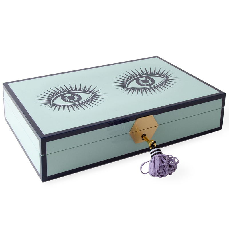 Шкатулка LE WINK LACQUER JEWELRY BOX  Jonathan Adler Мятный Сиреневый Темно-синий в Новосибирске | Loft Concept 