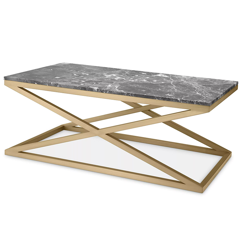 Кофейный стол Eichholtz Coffee Table Criss Cross Латунь Серый в Новосибирске | Loft Concept 