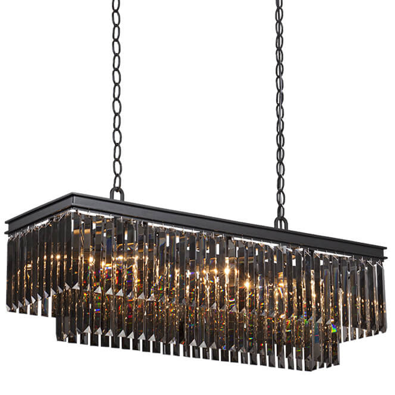 Люстра Odeon Gray glass Rectangular Chandelier Black iron  стекло Смок длина 100 Черный матовый в Новосибирске | Loft Concept 