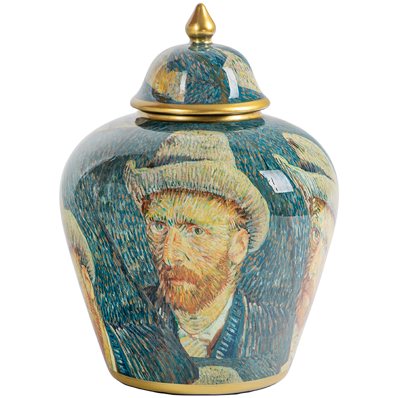 Ваза с крышкой Vincent Van Gogh Vase Изумрудный Золотой Бежевый Мульти в Новосибирске | Loft Concept 