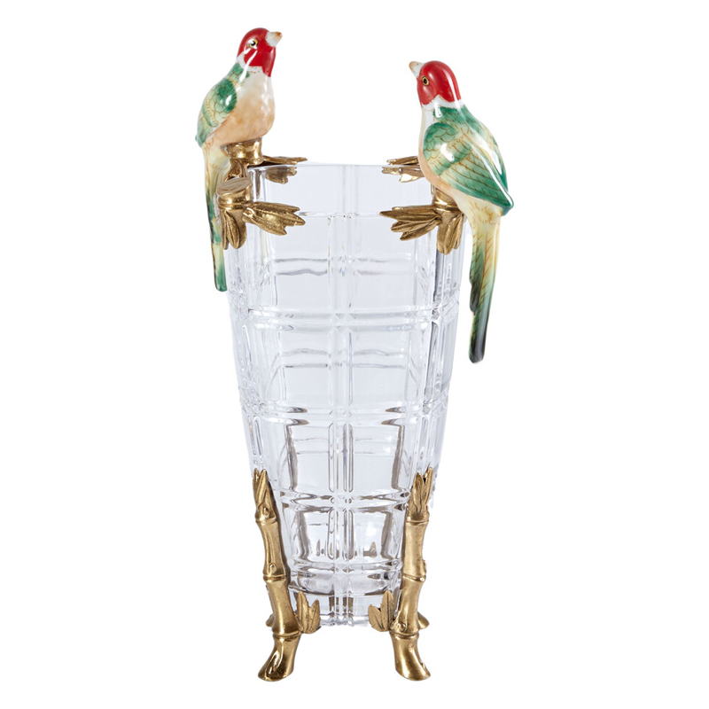 Ваза из прозрачного стекла с бронзовыми ножками и фигурками попугаев Eden Garden porcelain and bronze Прозрачное Стекло Бронза Мульти Ваза из прозрачного стекла с бронзовыми ножками и фигурками попугаев Eden Garden porcelain and bronze Прозрачное Стекло Бронза Мульти в Новосибирске | Loft Concept