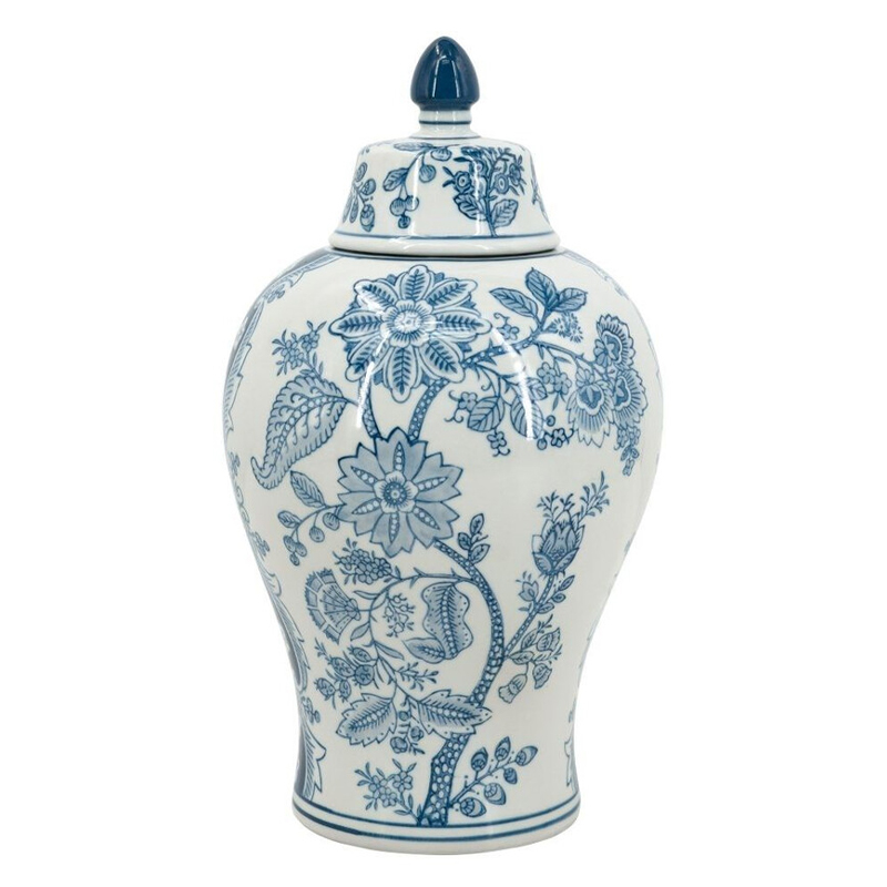 Ваза с крышкой и голубым цветочным рисунком на белом фоне Blue & White Ornament Белый Голубой Ваза с крышкой и голубым цветочным рисунком на белом фоне Blue & White Ornament Белый Голубой в Новосибирске | Loft Concept