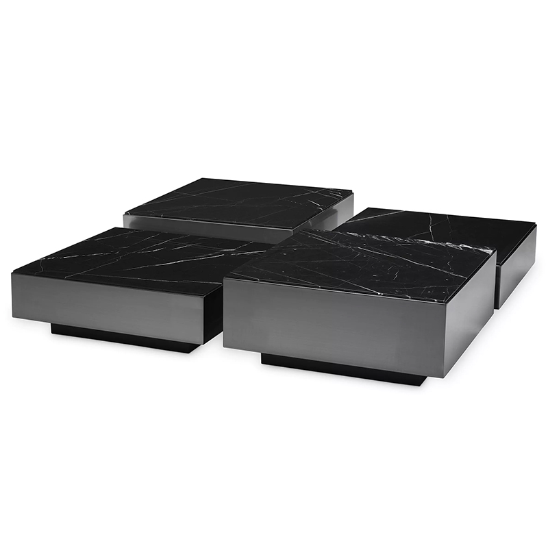 Комплект кофейных столиков Eichholtz Coffee Table Esposito set of 4 Черный Черный Мрамор Nero в Новосибирске | Loft Concept 