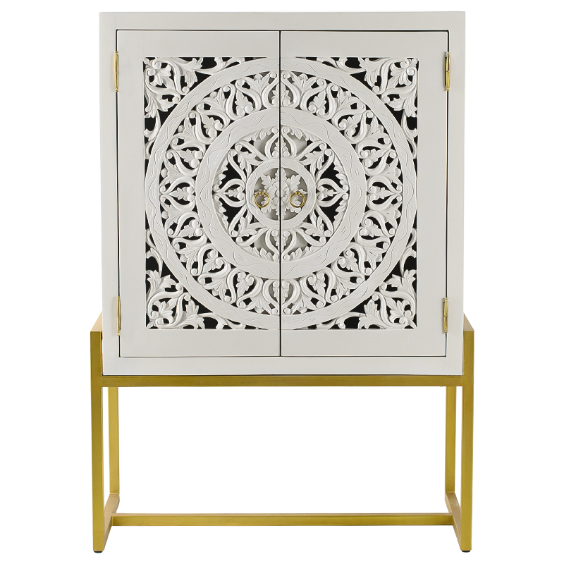 Буфет с резными дверцами Ceara Lace Cabinet Белый Золотой в Новосибирске | Loft Concept 