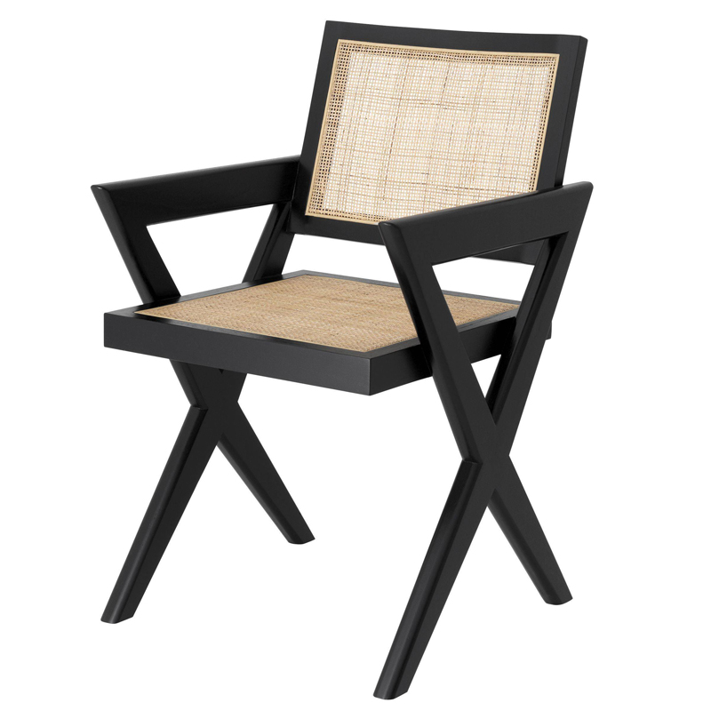 Стул Eichholtz Dining Chair Augustin black Черный Бежевый в Новосибирске | Loft Concept 