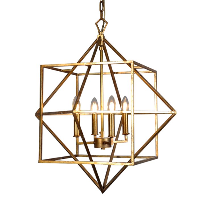 Подвесной светильник CUBIST Chandelier Gold 4 bulbs Золотой в Новосибирске | Loft Concept 