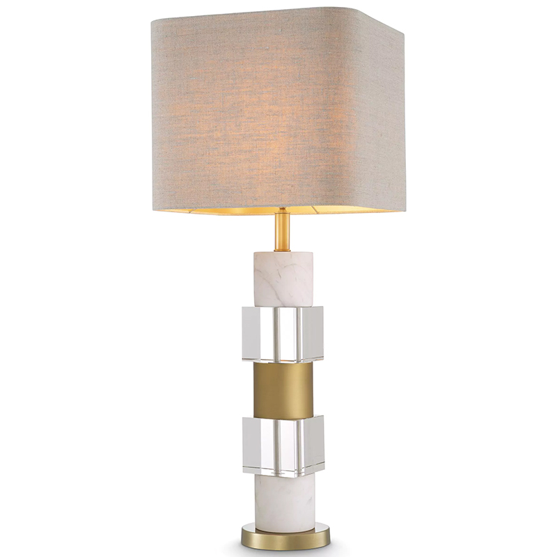 Настольная лампа Eichholtz Table Lamp Cullingham White Marble Прозрачное Стекло Белый Мрамор Bianco Бежево-серый Латунь в Новосибирске | Loft Concept 