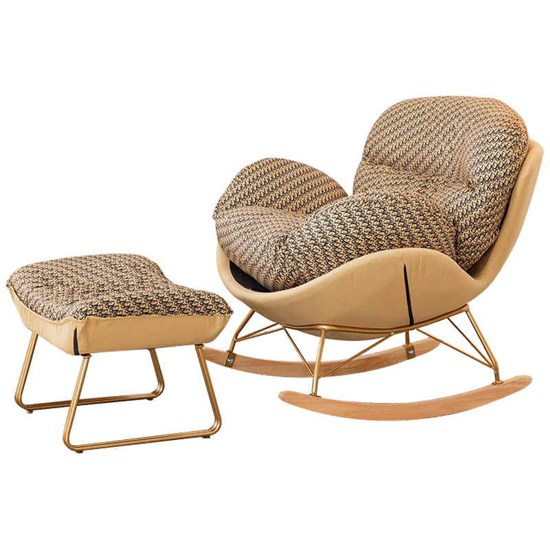 Кресло-качалка Dior Print Rocking Chair с банкеткой для ног Бежевый Коричневый Золотой Кресло-качалка Dior Print Rocking Chair с банкеткой для ног Бежевый Коричневый Золотой в Новосибирске | Loft Concept