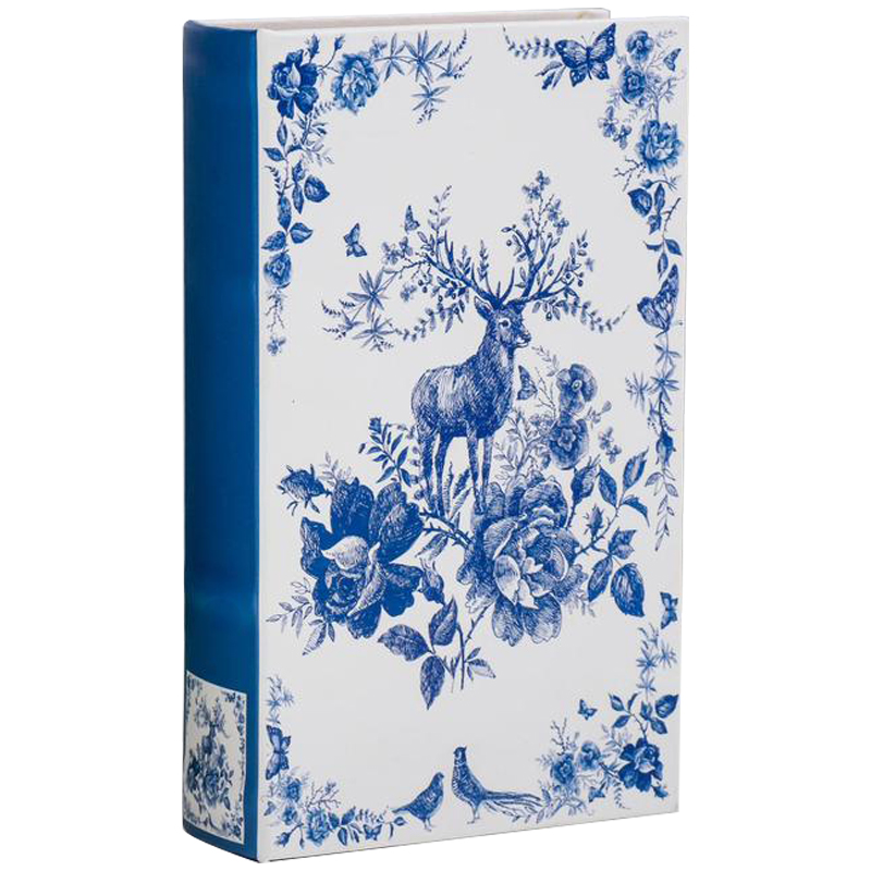 Шкатулка-книга с сейфом Deer and Blue Flowers Book Box Белый Синий в Новосибирске | Loft Concept 