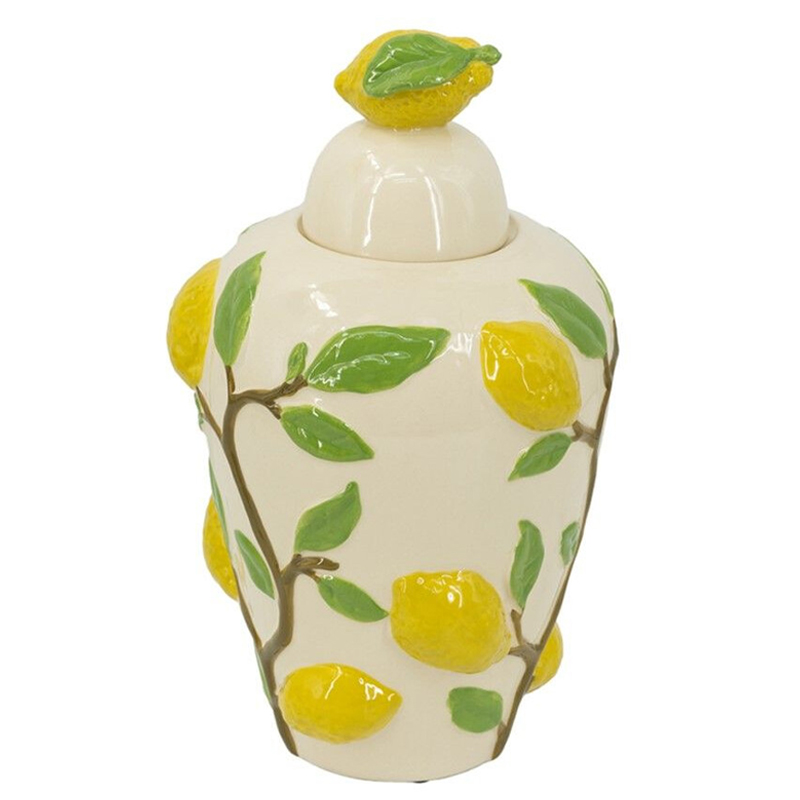 Ваза с крышкой кремового цвета и объемным рисунком лимонов и листьев Lemon Delight Кремовый Желтый Коричневый Зеленый Ваза с крышкой кремового цвета и объемным рисунком лимонов и листьев Lemon Delight Кремовый Желтый Коричневый Зеленый в Новосибирске | Loft Concept