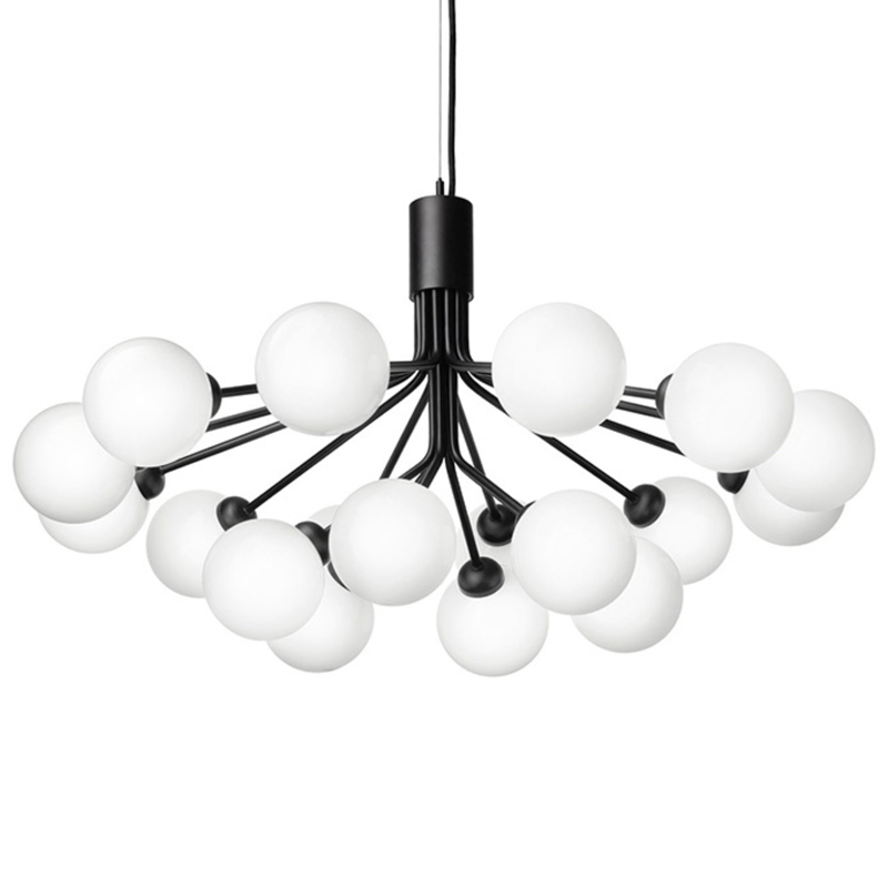 Люстра Berries Chandelier White Balloons Black 18 Черный матовый Белое матовое стекло в Новосибирске | Loft Concept 