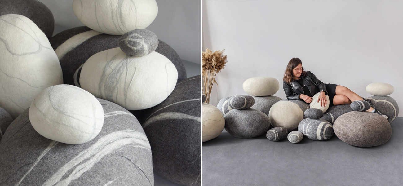 Большой Набор из 20-ти Камней-Пуфов KATSU "Now" из Шерсти - фото №1
