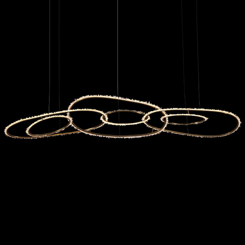 Люстра Six Rings Chain Quartz Crystal Chandelier Глянцевое золото Прозрачное Стекло в Новосибирске | Loft Concept 