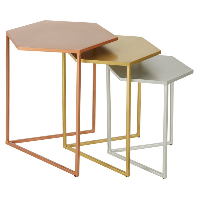 Комплект из 3-х приставных столиков Trio Hexagon Side Tables Медь Золотой Серебряный в Новосибирске | Loft Concept 