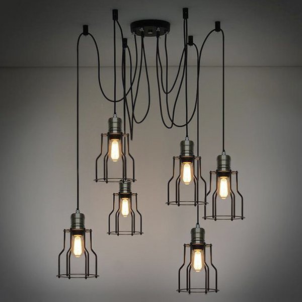 Люстра Loft Industrial 6 wire Cage Filament Pendant Бронза Черный матовый в Новосибирске | Loft Concept 