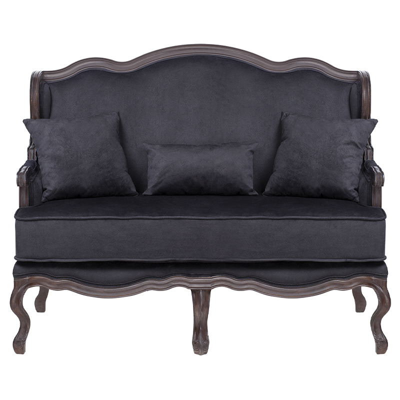 Диван двухместный George Grand Seating black velour Черный Коричневый в Новосибирске | Loft Concept 