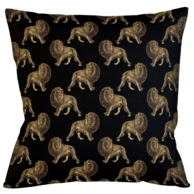 Декоративная подушка с узором из львов Home Safari Black Черный Коричневый Декоративная подушка с узором из львов Home Safari Black Черный Коричневый в Новосибирске | Loft Concept