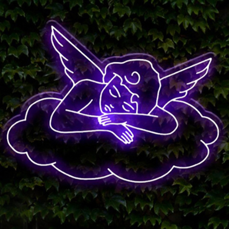 Неоновая настенная лампа Sleeping Angel Neon Wall Lamp Фиолетовый Прозрачный Фиолетовый в Новосибирске | Loft Concept 