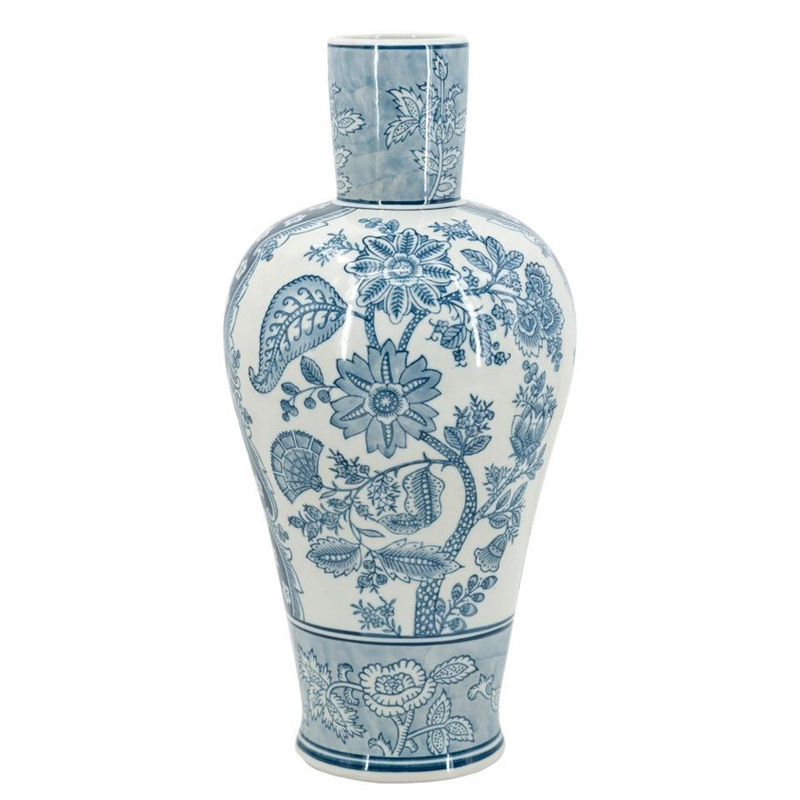 Ваза с голубым цветочным рисунком 43 см Blue & White Ornament Белый Голубой Ваза с голубым цветочным рисунком 43 см Blue & White Ornament Белый Голубой в Новосибирске | Loft Concept