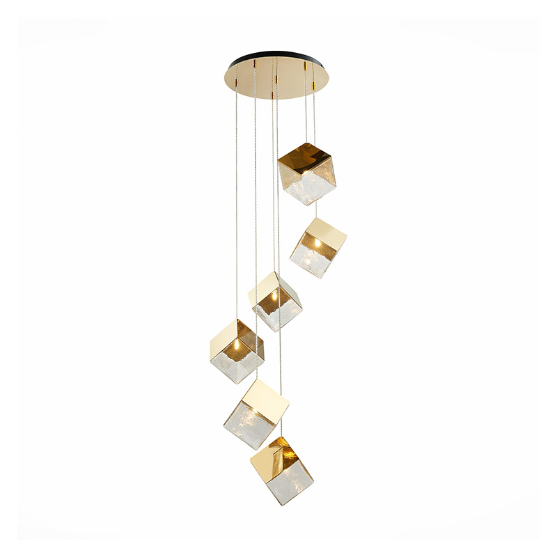 Потолочная люстра Pyrite Chandelier gold cube 6 Золотой Прозрачный в Новосибирске | Loft Concept 