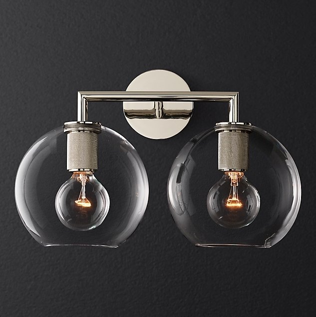 Бра RH Utilitaire Globe Shade Double Sconce Silver Прозрачное Стекло Никель в Новосибирске | Loft Concept 