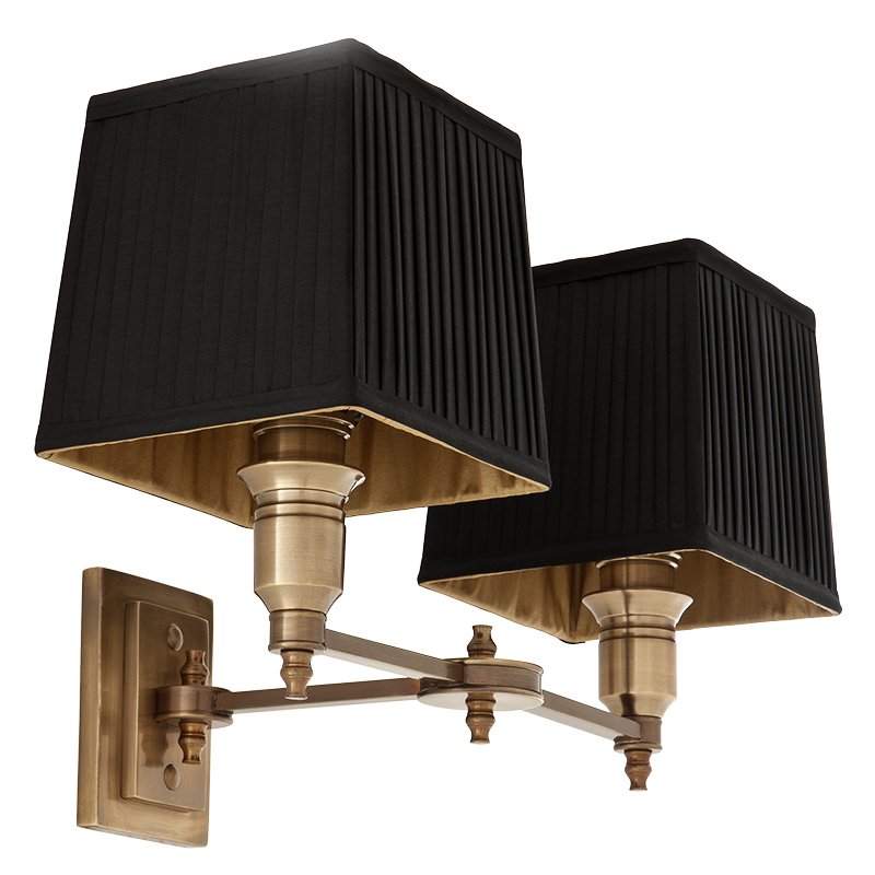 Бра Wall Lamp Lexington Double Brass+Black Латунь Античная полированная Черный в Новосибирске | Loft Concept 