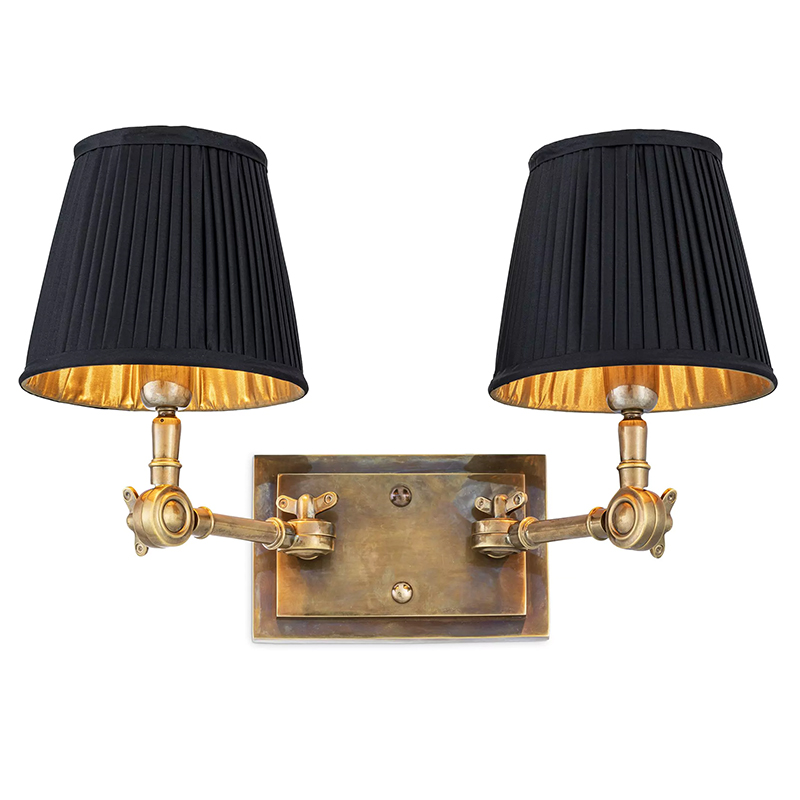 Бра Eichholtz Wall Lamp Wentworth Double Brass Винтажная латунь Черный в Новосибирске | Loft Concept 