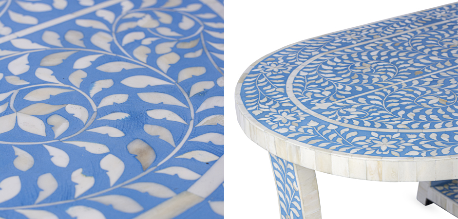 Стол голубой отделка кость Butler Sabina Blue Bone Inlay Oval Coffee Table Стол голубой отделка кость Butler Sabina Blue Bone Inlay Oval Coffee Table - Loft-Concept в Новосибирске