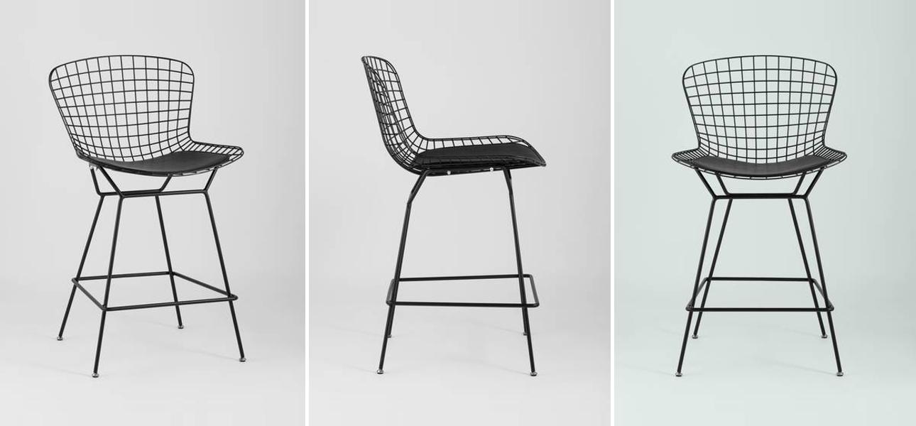 Полубарный стул Bertoia Barstool Черный Матовый Металл - фото