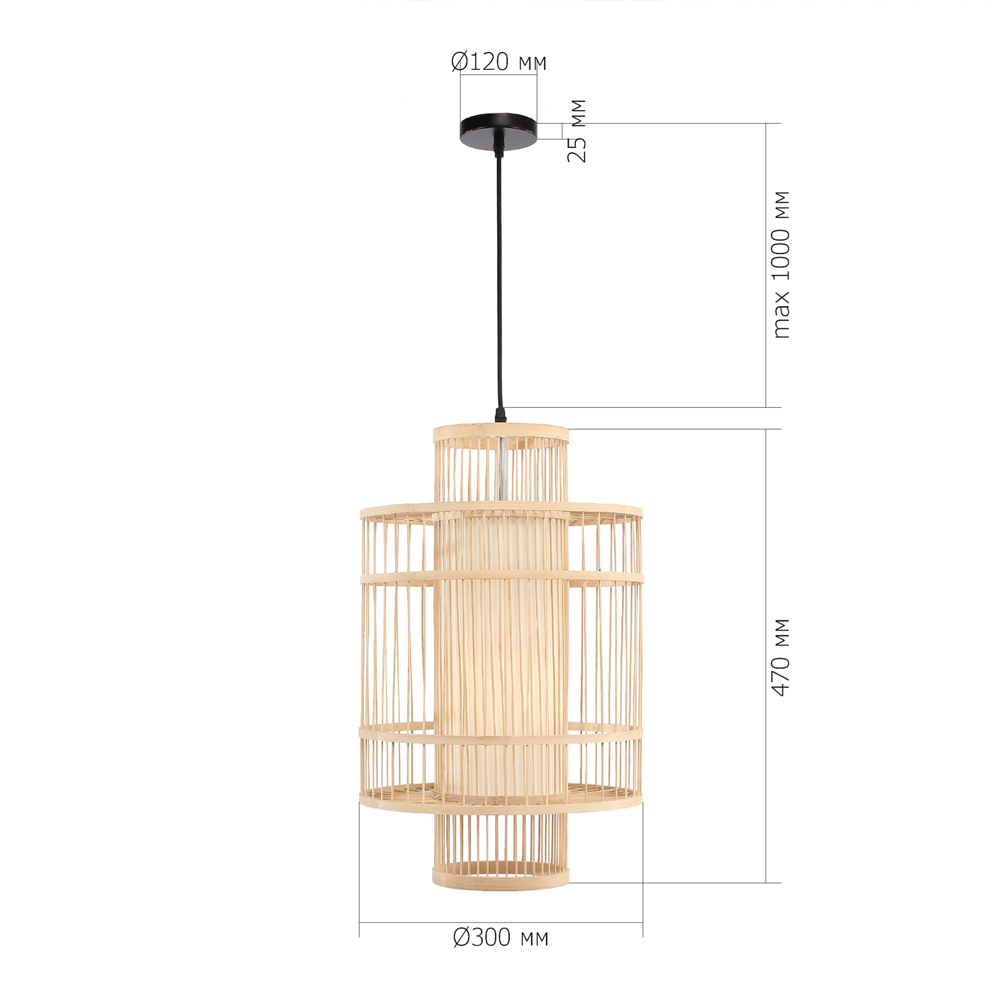 Подвесной светильник из деревянных прутьев с плафоном из натуральной ткани Light Inside the Cell в Новосибирске