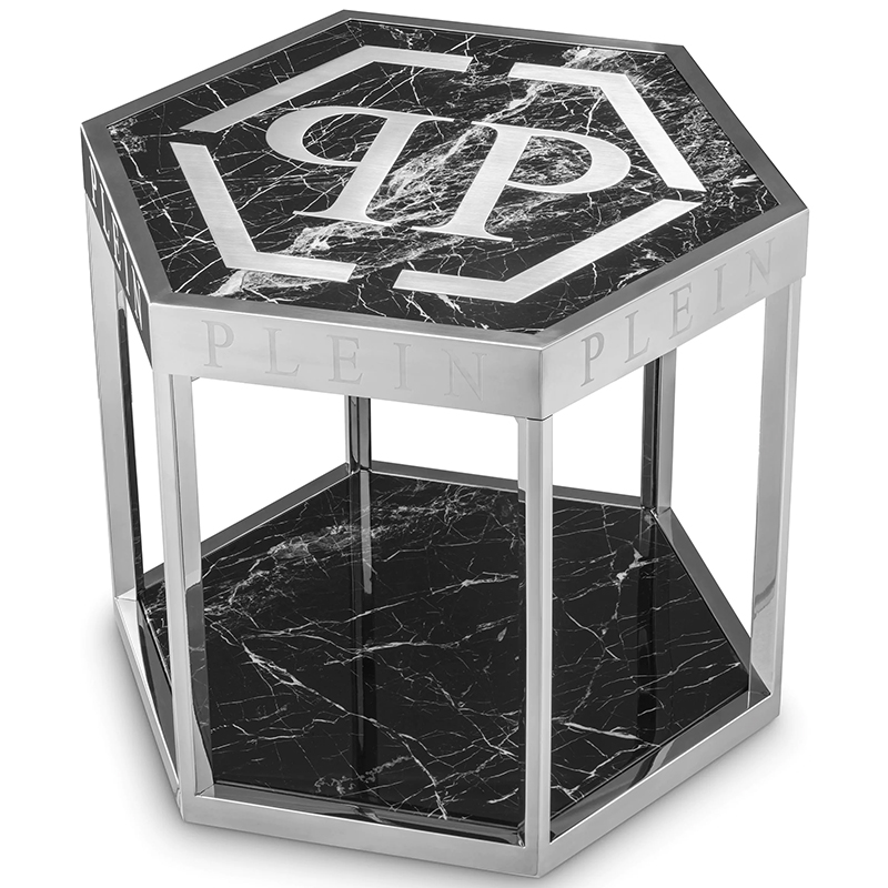 Приставной стол Philipp Plein Side Table Billionaire Chrome Хром Черный Мрамор Nero в Новосибирске | Loft Concept 