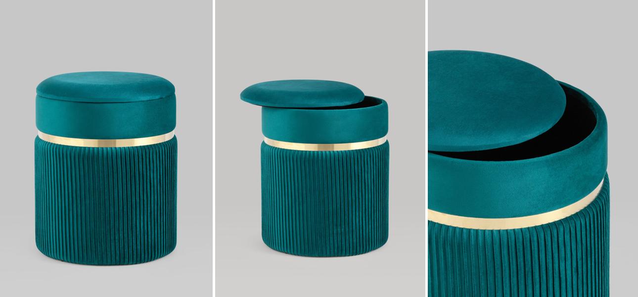 Пуф с ящиком бирюзовый Glossy Velor - фото