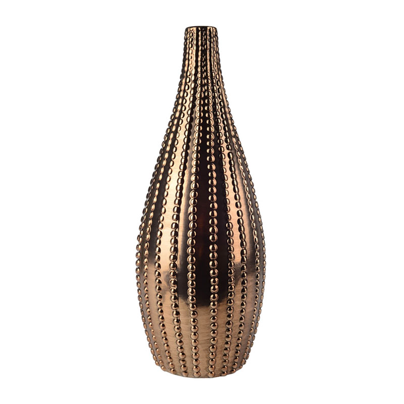 Ваза Ribbed Vase Narrow Throat bronze-gold 38  в Новосибирске | Loft Concept 