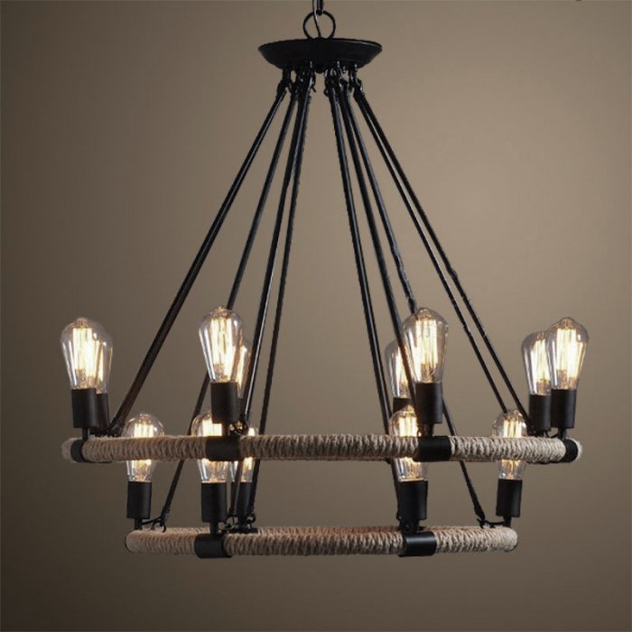 Люстра Round Tube Double Loft Rope Light Черный в Новосибирске | Loft Concept 